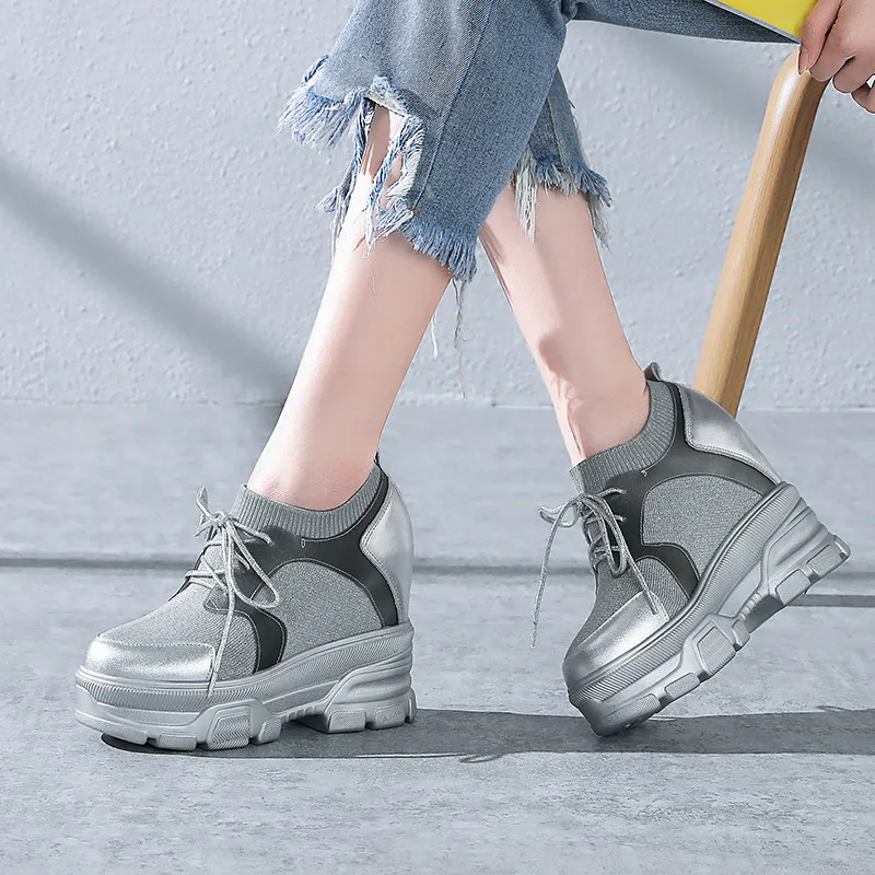 

MEMUNIA 2020 top quality women pumps round toe spring autumn wedges platform shoes lace up fashion casual shoes ladies big size