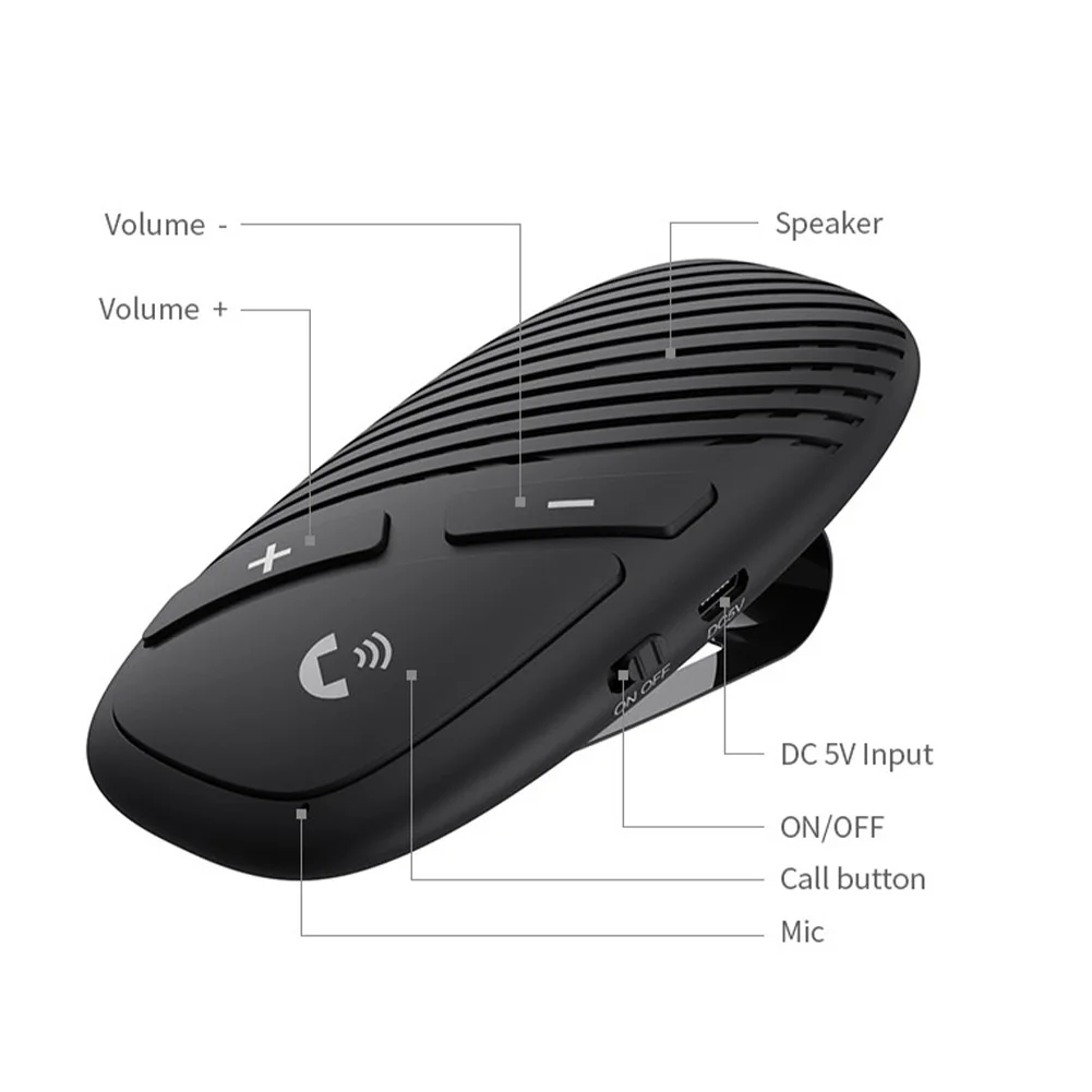 newest bluetooth 5 0 receiver clip hands free sun visor wireless car kit speaker phone car adapter accessories dropshipping free global shipping