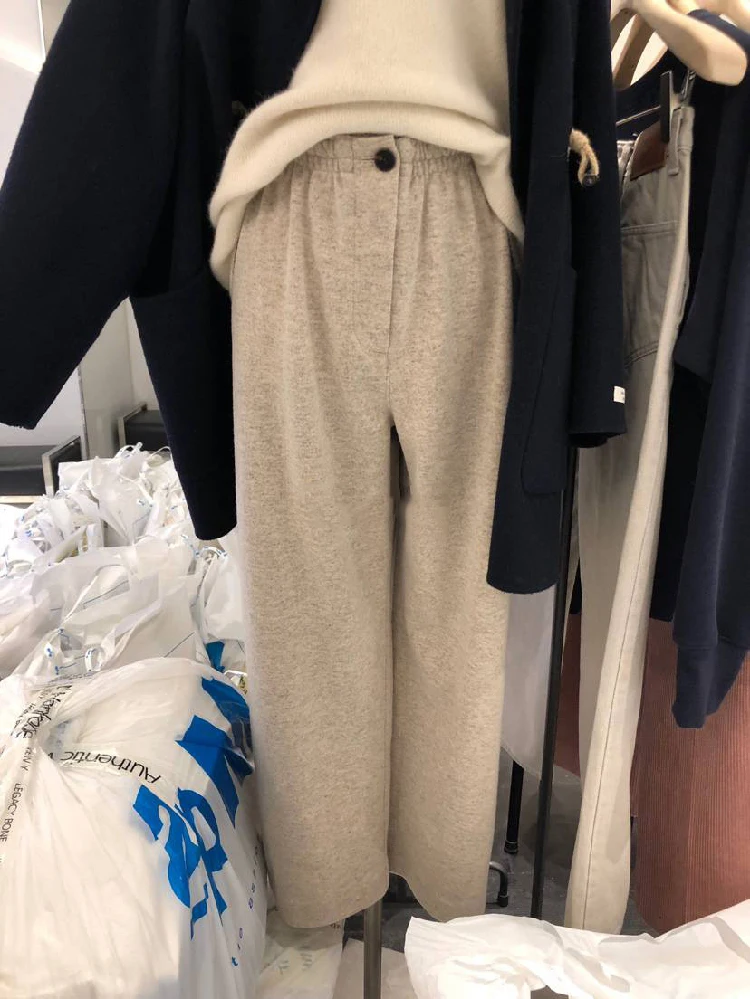 

Новинка Весна 2021, модные облегающие широкие брюки с высокой талией, свободные простые драпированные повседневные брюки, женские брюки