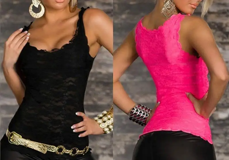 Летний сексуальный кружевной топ без рукавов для девочек повседневный