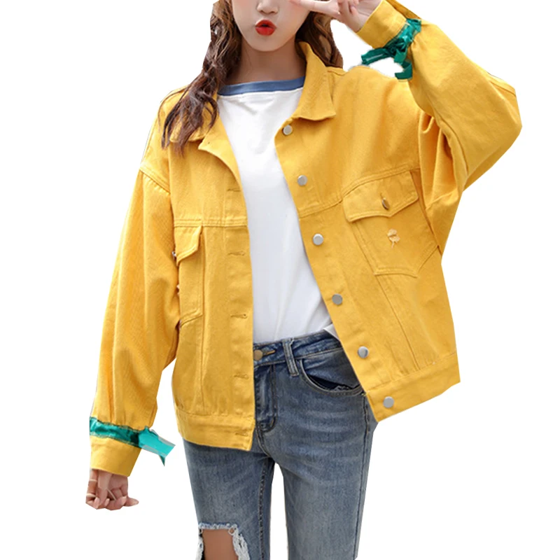 Джинсовая куртка женская с вышивкой повседневный свободный жакет оверсайз