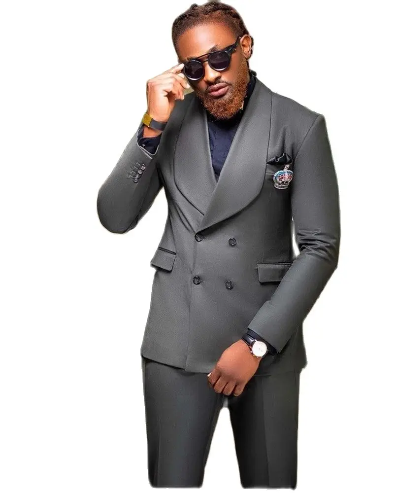 

Мужские костюмы темно-серого цвета, двубортные костюмы из 2 предметов для официального выпускного вечера, свадьбы, жениха, джентльменов, на ...