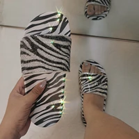 2021 women zebra stripe pattern rhinestone buckle sandals outside wild beach slippers ladies leisure home travel flip flop