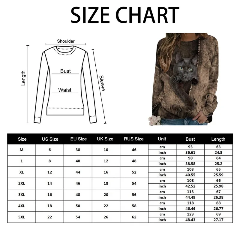 

Kawaii Black Cat Zipper Print Women Blouse Shirts Casual Crew Neck Long Sleeve Lady Tee Plus Size Loose Aesthetic Pullover Tops