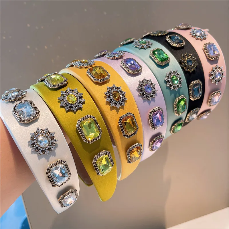 

Повязка на голову в стиле барокко для женщин, аксессуары для волос с разноцветными камнями, жемчужная винтажная лента для волос для девушек