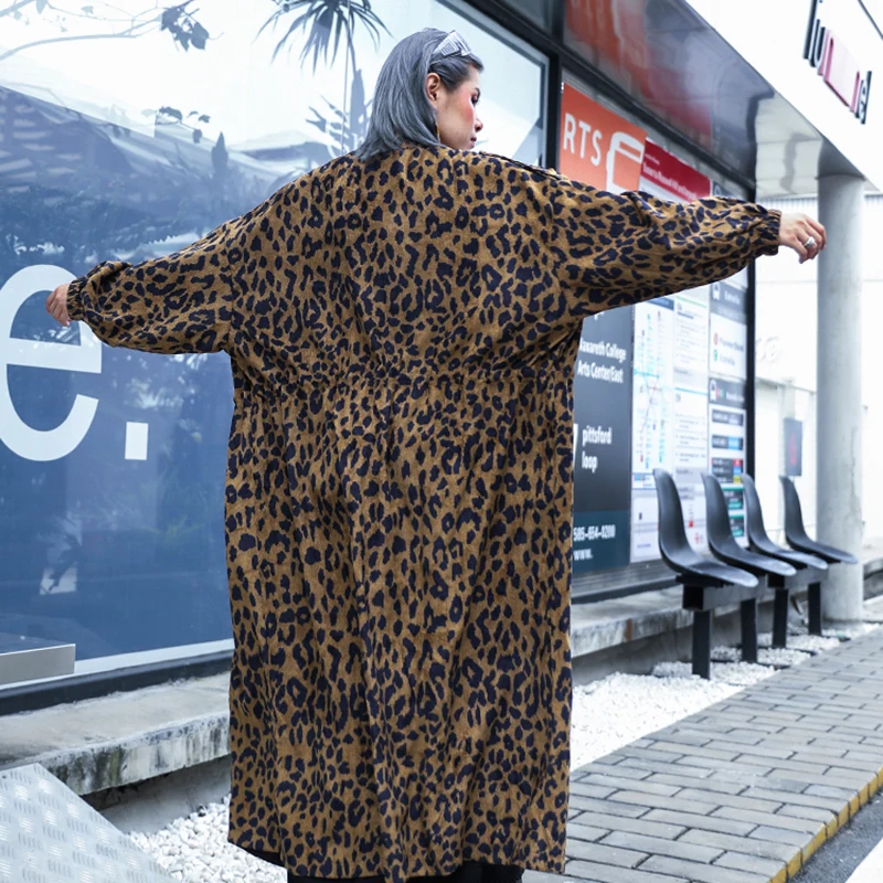 

[EAM] Women Print Oversize Hit Color Trench New Stand Long Sleeve Loose Fit Windbreaker Fashion Tide Spring Autumn 2021 1B935