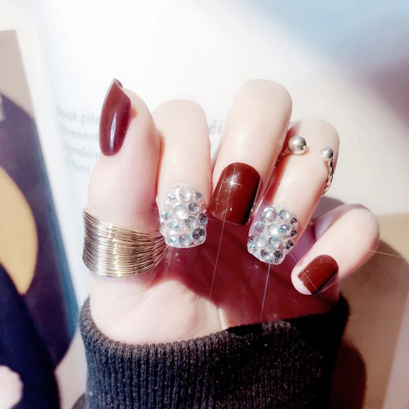 24 шт./компл. поддельные накладные ногти с украшением в виде кристаллов Топы