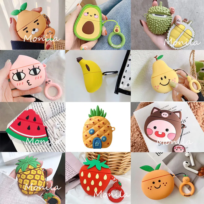 

For Airpods 2 Case Cute Durian Watermelon Peach Pineapple Strawberry Avocado Soft Silicone Cases Cover For Apple Airpods 1 2