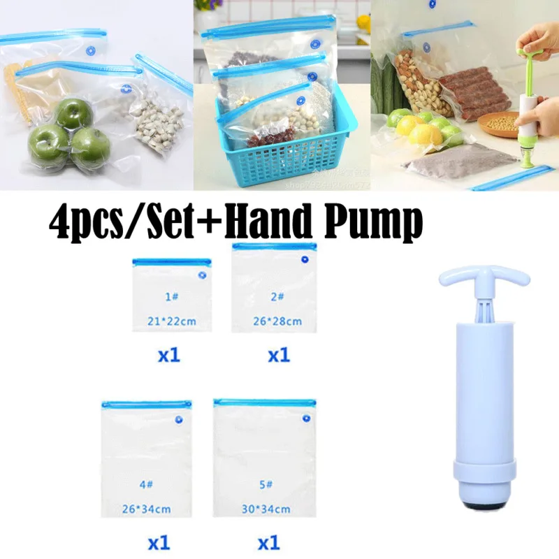 5 шт. многоразовые мешки Ziplock Vacuum Seal хранения пакет насоса с зубчатой передачей