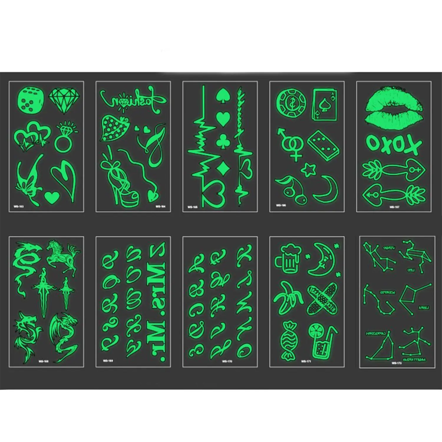 

Women Luminous Temporary Fake fluorescent notes Stars Flowers Body Tattoos