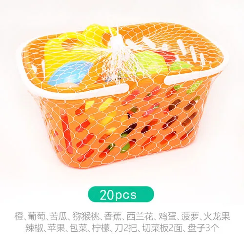 20pcs with Basket2 Прямая ; набор из 10 шт./компл. Пластик Кухня комплекты Монтессори взаимодействие между родителями и детьми нарезать овощи и фрукты для детей - Цвет: 20pcs with Basket2
