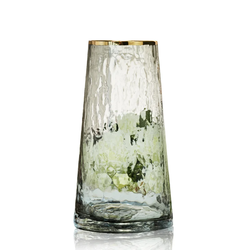 

New Hammer Pattern Phnom Penh Glass Vase Smoky Grey Hydroponic Flower Terrarium Wedding Home Decoration Accessories