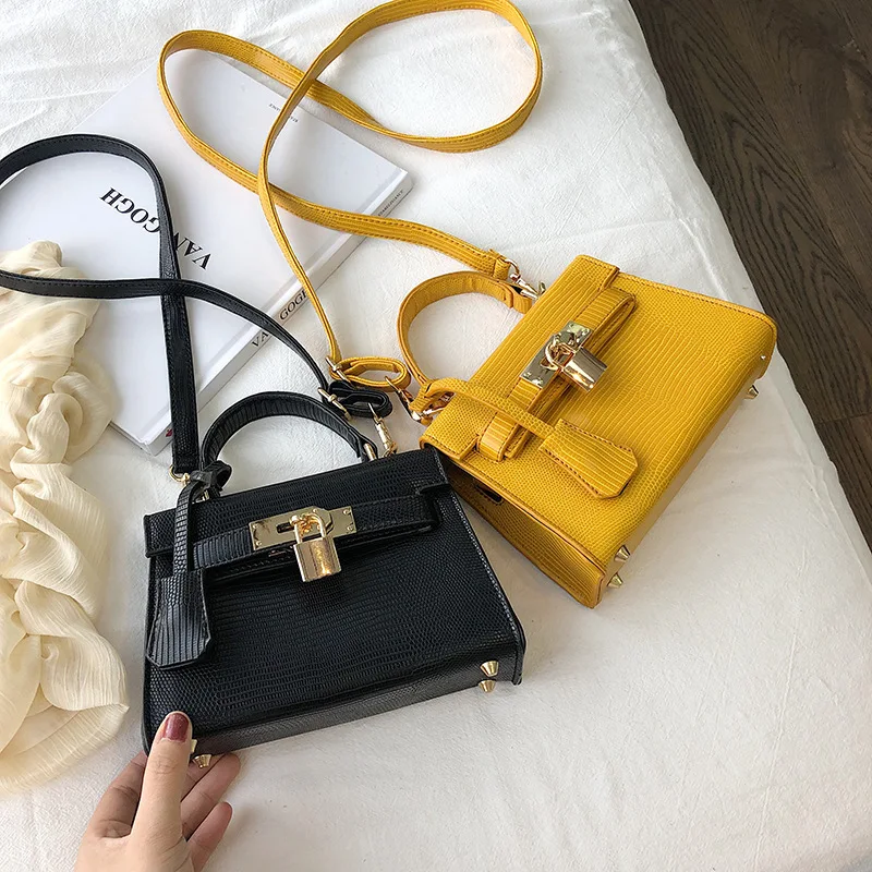 Модные сумки через плечо с узором ящерицы для женщин винтажные женские желтые