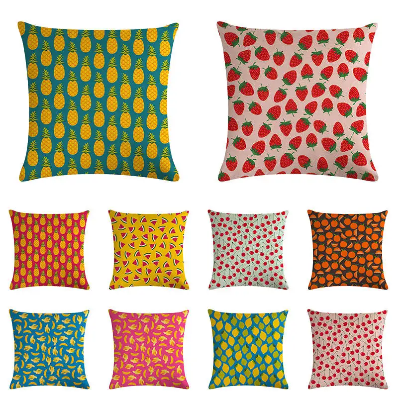 С принтом фрукта льняная хлопчатобумажная наволочка вишня лимон оранжевый