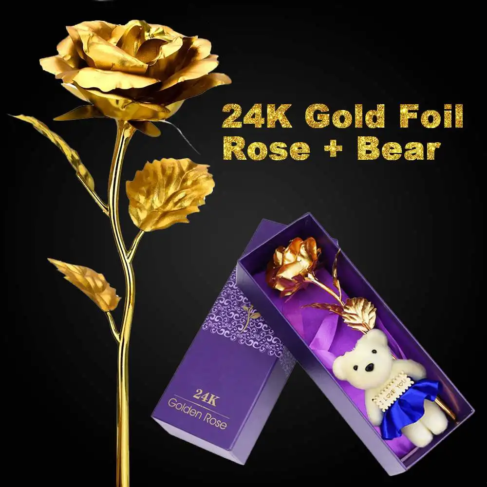 Прямая подарок на день Святого Валентина 24K покрытый фольгой розовое золото роза длится навсегда любовь Свадебный декор любовник освещение Роза