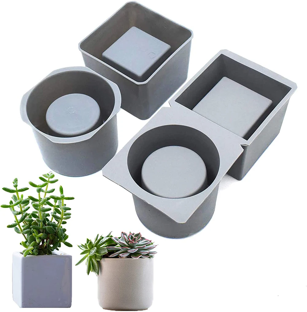 

Silicone Cement Planter Mold DIY Concrete Molds Concrete Molds and Forms with Square and Round DIY Mold for Planting