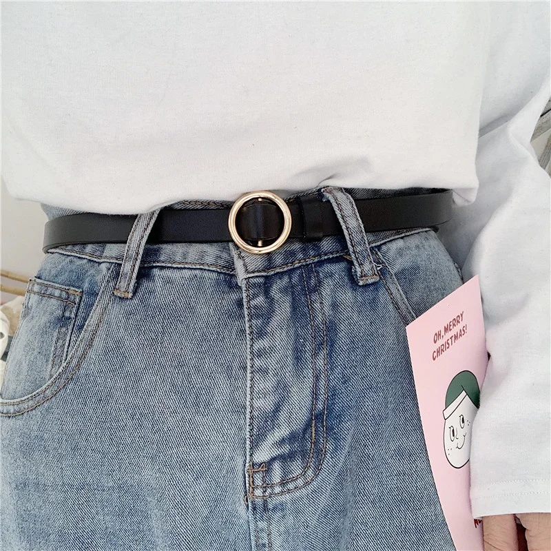 

Genuine Leather Non-Hole for Women Ins Style Jeans Belt Cowhide Simple All-Match Dress Sweater Waist Seal Thin