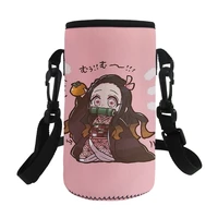 2021 cute anime pattern water bottle carrier neoprene water bottle holder bag case pouch cover 500ml adjustable shoulder strap
