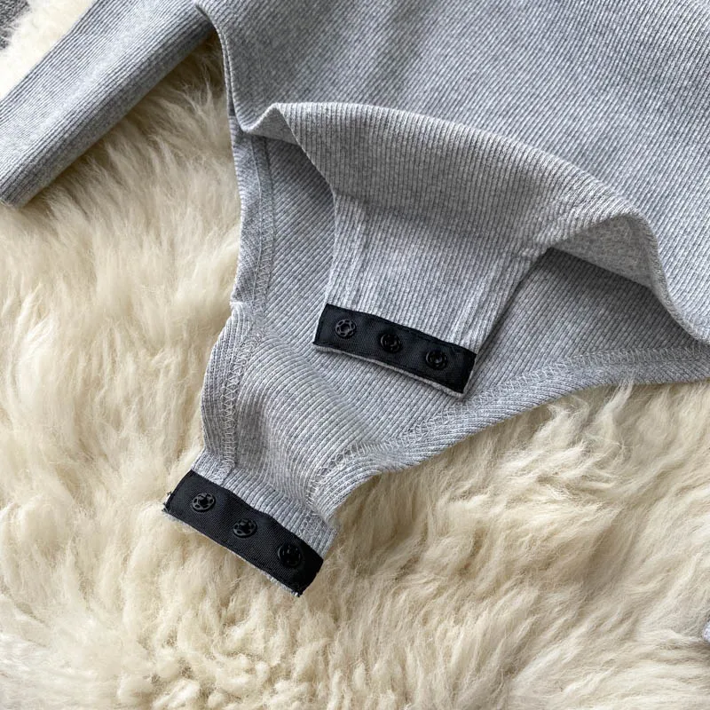 

Vintage Black/Gray Zipper Knit Romper Women Elegant Long Sleeve Slim Bodycon Jumpsuit Female Fashion Playsuit 2021 Spring Summer