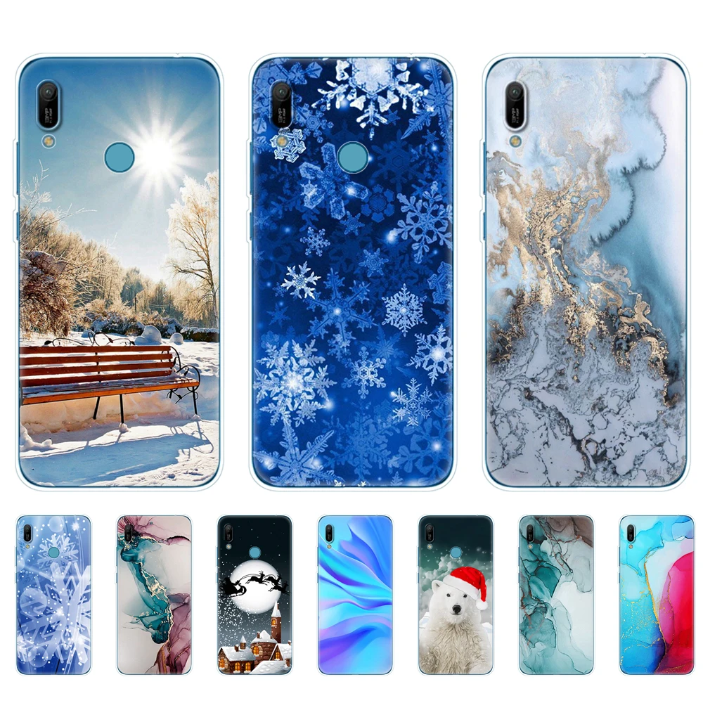 Чехол для Huawei y6 2019 чехол Y6 Pro искусственная кожа Prime Мраморная Снежинка зима