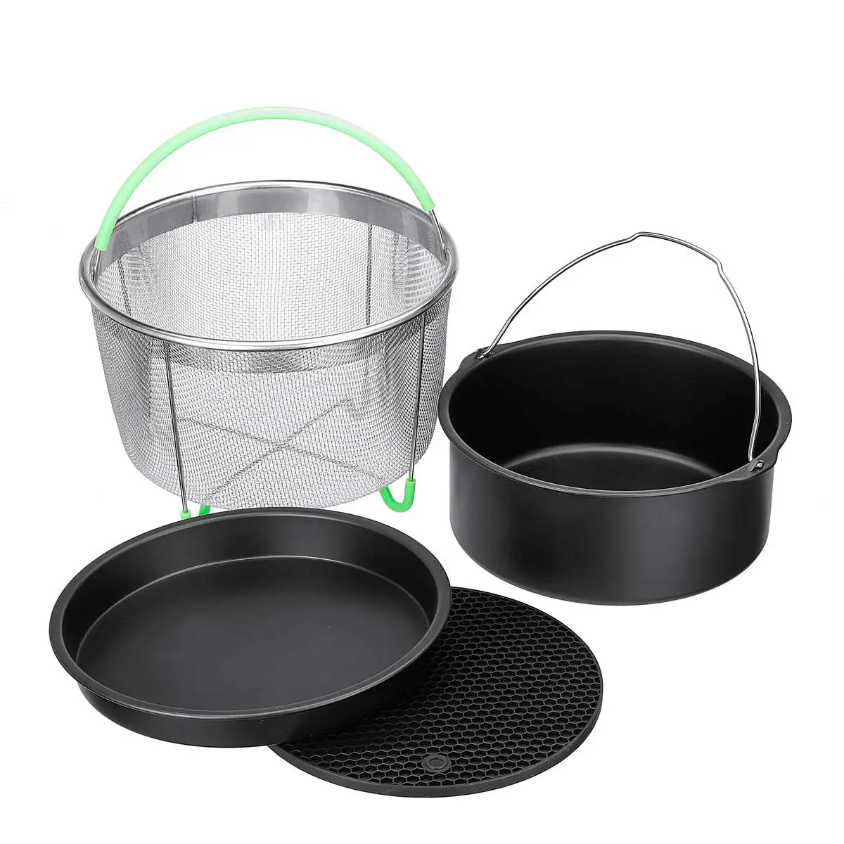 

4Pcs Air Fryer Accessories 8 Inches Air Frying Pan Fryer Steamer Basket Cake Barrel Pizza Pan for 4.2-6.8QT Air Fryer Oven