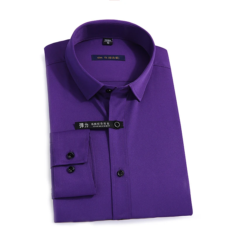 

Men Dress Shirt Brand Plus Size 4XL 5XL Buttons Down Long Sleeve for Summer Solid Purple Formal Fashion Business Smart A07201415