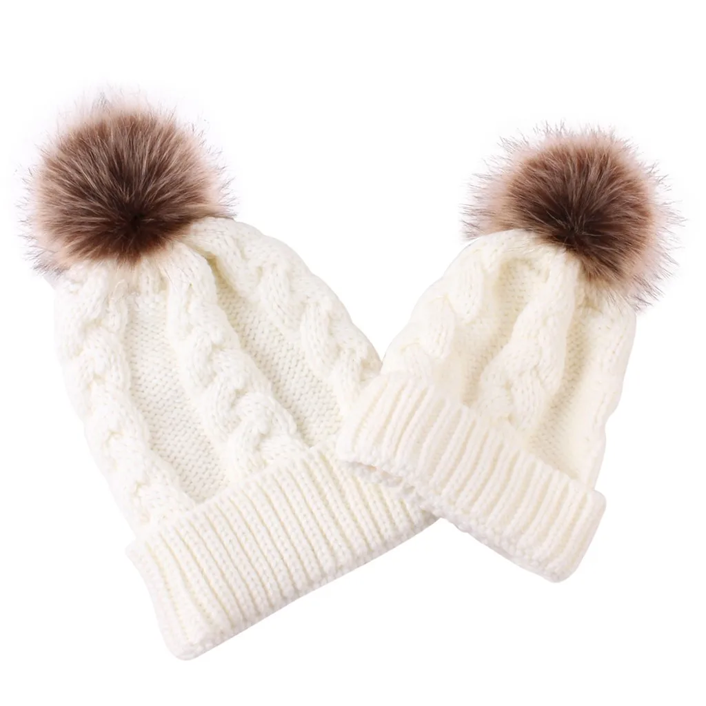 

1Set 2PCs Fashion Wool Beanie Mom And Baby Knitting Keep Warm Hat Winter Knitted Comfortable Cap czapka dla dziewczynki