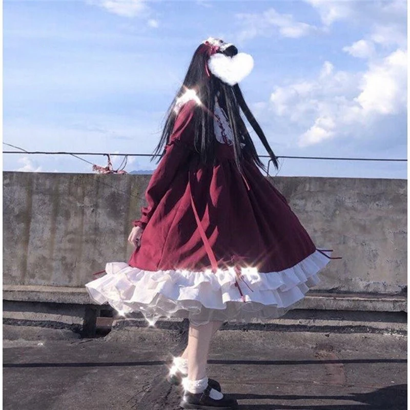 

Sweet lolita dress vintage printing lace angel lace bowknot high waist victorian dress kawaii girl gothic lolita op cos loli