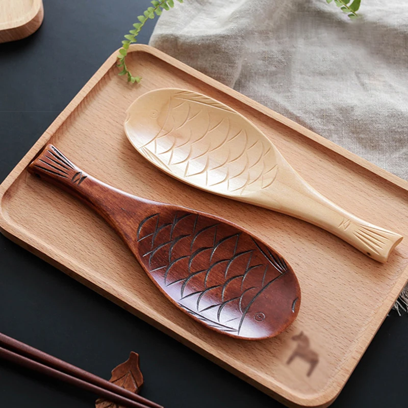 

Japanese Retro Fish Rice Shovel Rice Shovel Nanmu Fish-shaped Rice Spoon Hand-carved Creative Rice Spoon Gift Kitchen Tools