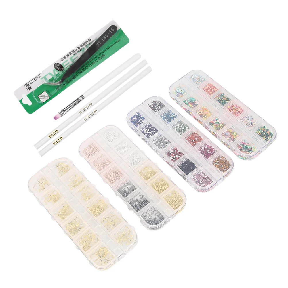 

8pcs Nail Dotting Pen Rhinestones Bead Nail Art Brush Tweezers Manicure Tool Set