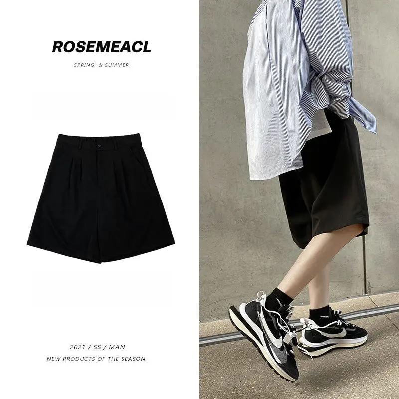 

Summer Elastic Waist Shorts Men's Fashion Gray Black Casual Shorts Men Korean Loose Suit Shorts Mens Dress Shorts M-2XL
