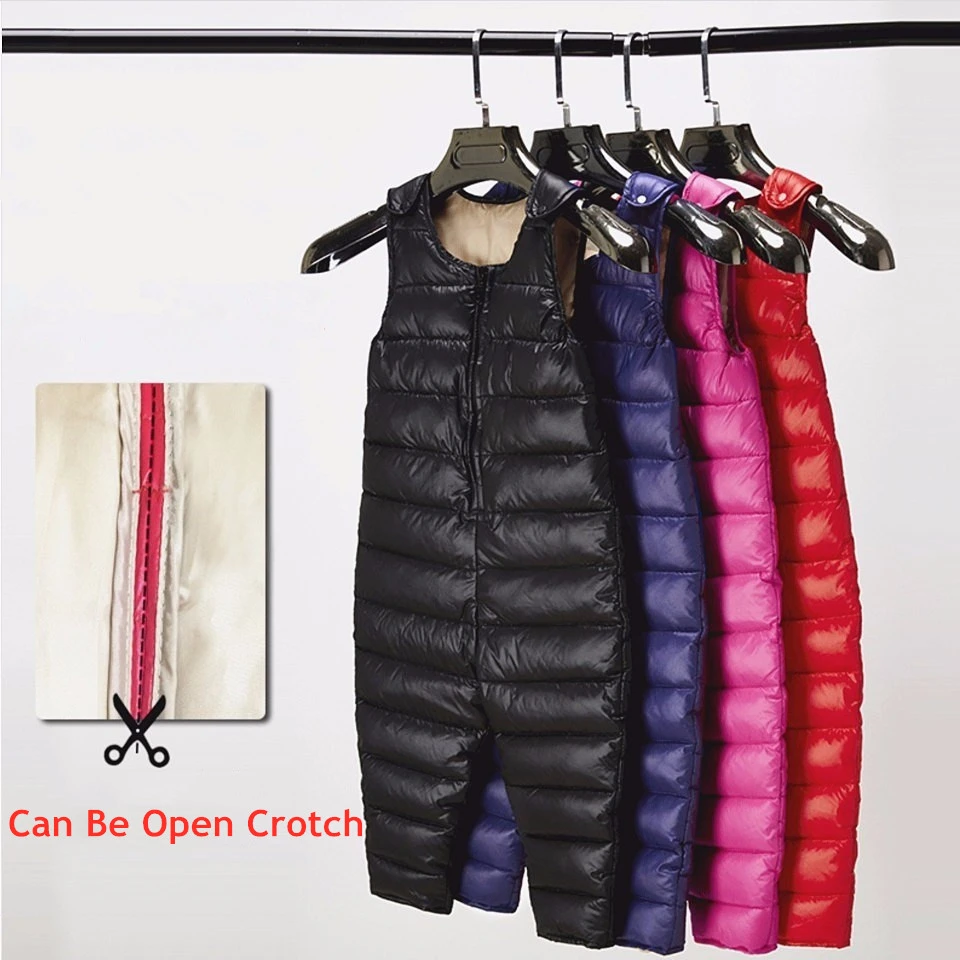 Plus Velvet Warm Children's Down Pants Boys Girls Baby Winter Outdoor Sport Thermal Padded Trousers Can Be Open Crotch Jumpsuit