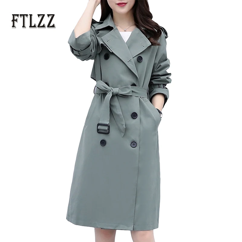 Модная Осенняя верхняя одежда женская тонкая с поясом корейский Тренч средней