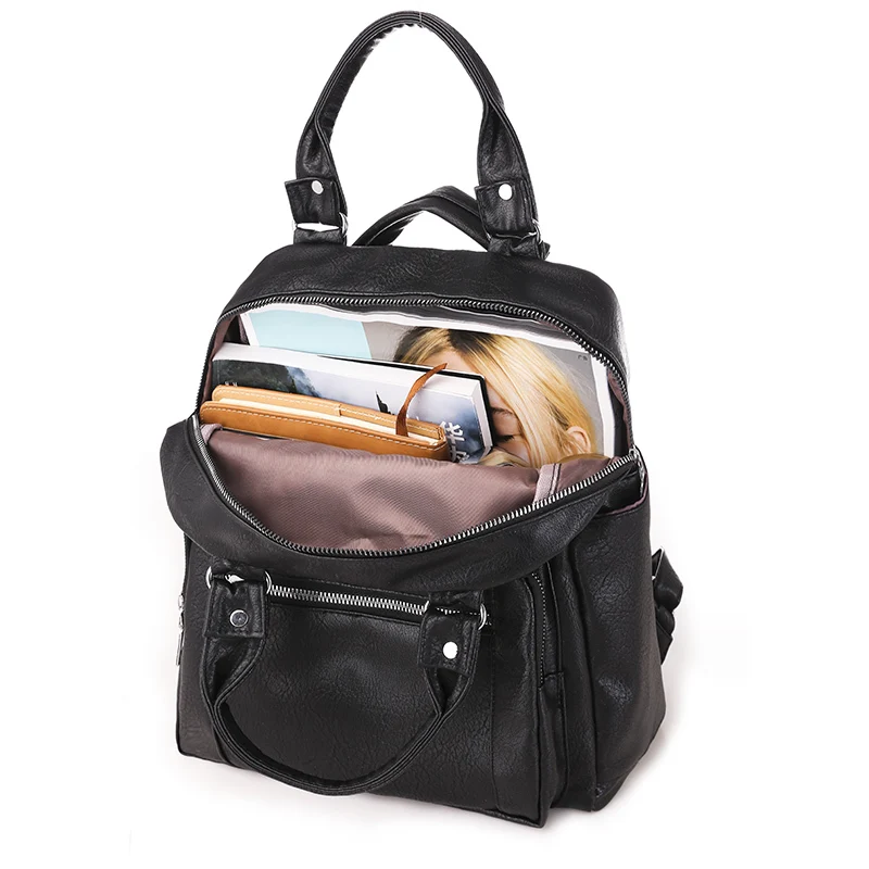 

2020 new brand ladies backpack youth student multifunctional schoolbag designer ladies high quality PU leather travel bag pink