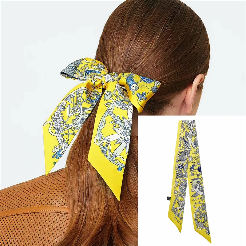 

Twilly Silk Scarf Women Luxury Hair Band Fashion Female Handbag Handle Ribbon Designer Tops Long Neck Scarf Shawl 2021