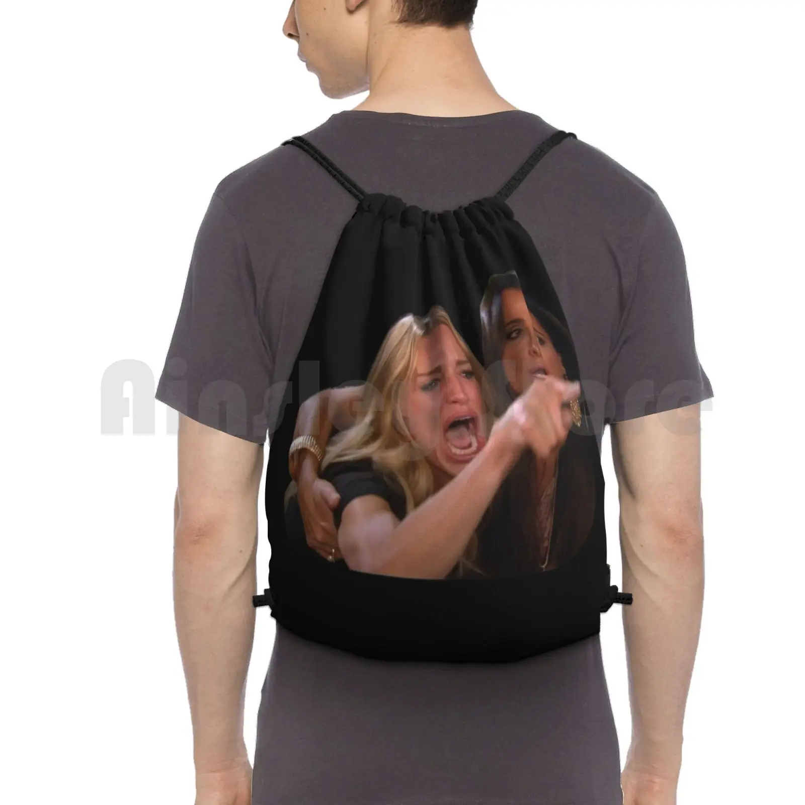 

Woman Yelling At A Cat-Funny Memes Backpack Drawstring Bags Gym Bag Waterproof Woman Shouting Woman Yelling Smudge Cat