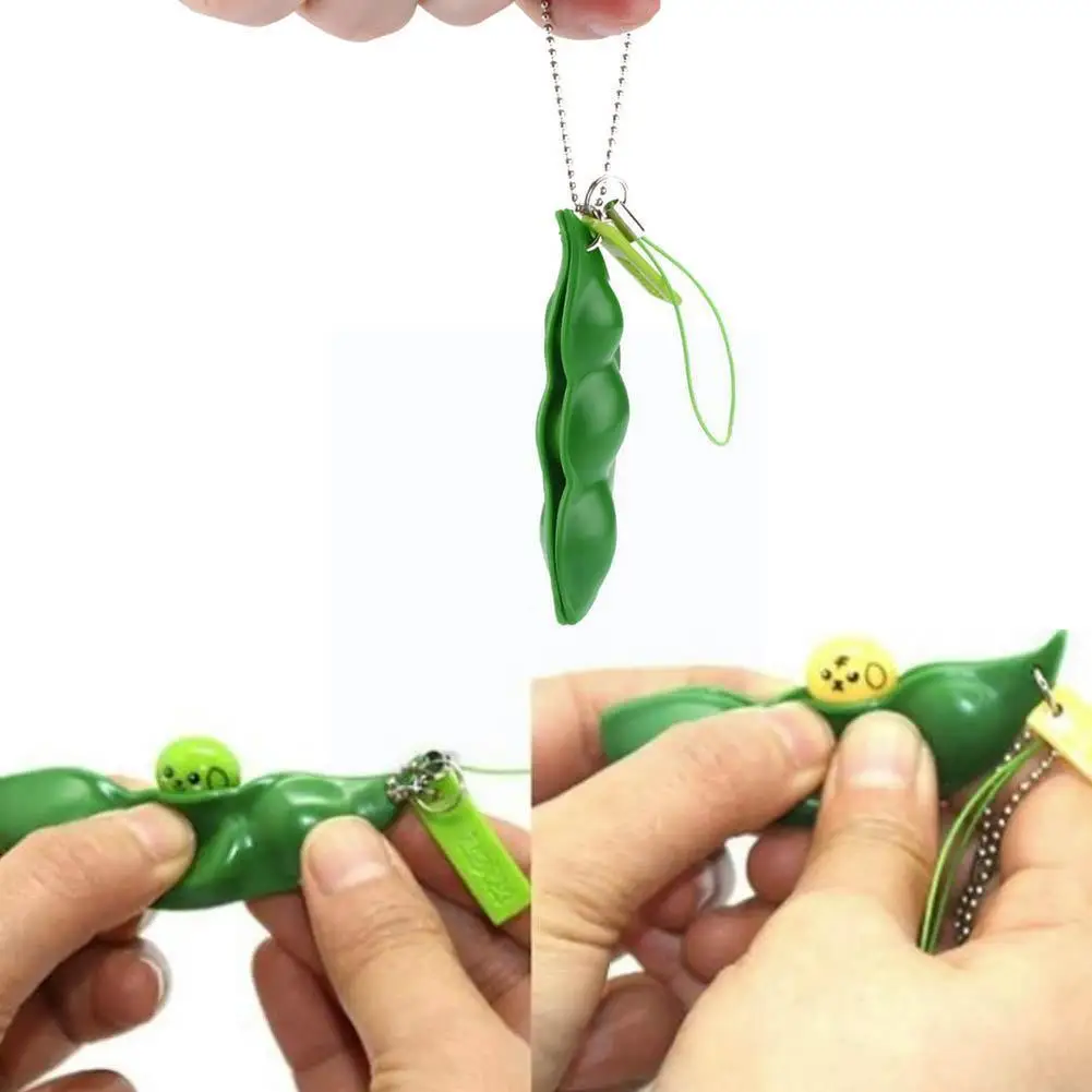 

Fun Squishy Infinite Squeeze Edamame Bean Pea Expression Pendant Chain Decompression Key Relieve Toys Ornament Stress N8F3