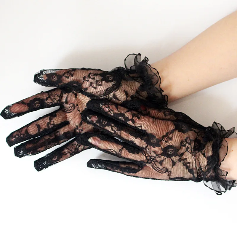 

Sexy Ladies Lace Short Thin Gloves Women Fashion Breathable Short Lace Five-Finger Hands Gloves Sunscreen UV-Proof Mittens