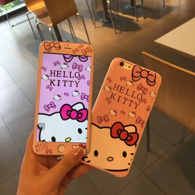 4 Мультфильм hello kitty чехол пленка для iPhone 6 S 6 S 7 8 Plus 7Plus KT Cat закаленное стекло Coque для IPhone7 IPhone8 мягкие чехлы - Цвет: 4