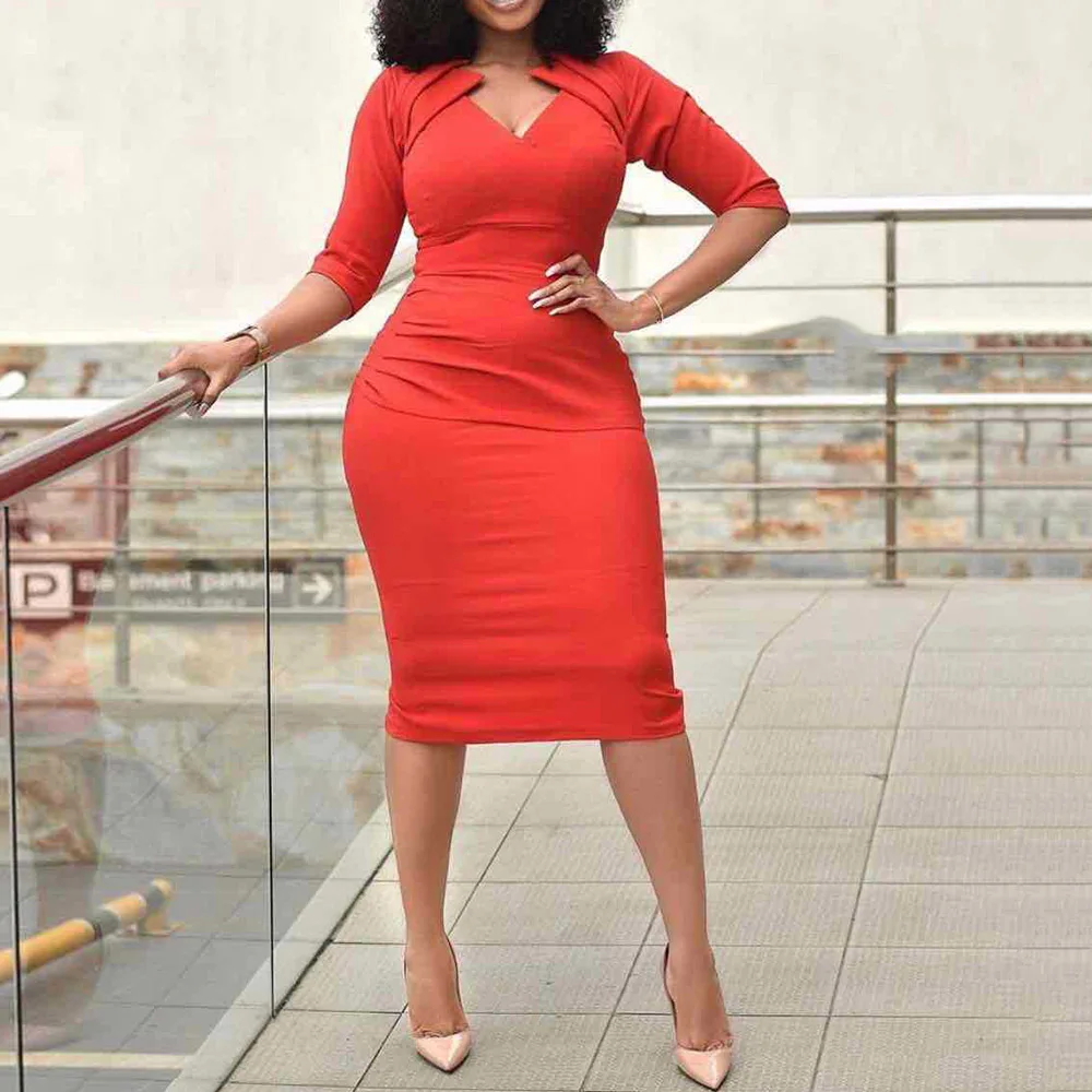 Женское Вечернее красное платье карандаш больших размеров элегантное до колена