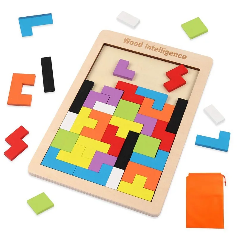 3D Colorf Деревянные Пазлы настольные Игрушки Tangram головоломка Пазлы для детей тетрис игра Развивающие игрушки для малышей деревянный подарок