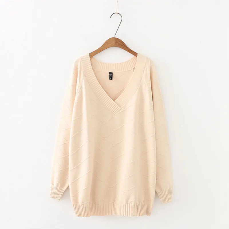 Осенне-зимние свитера для женщин Свободный вязаный свитер с v-образным вырезом