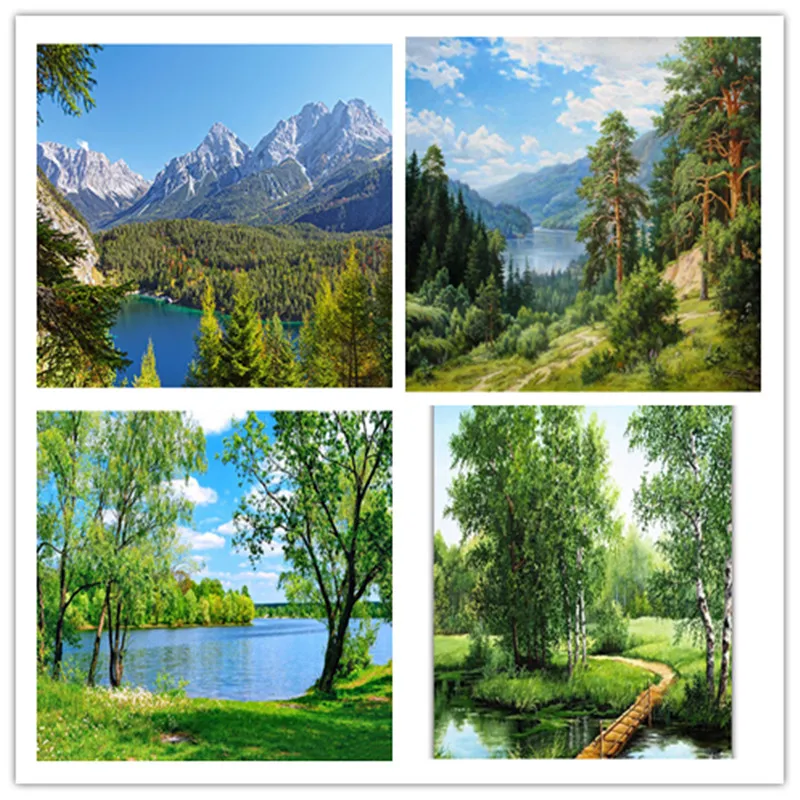 Алмазная живопись с пейзажем деревьями 5d сделай сам вышивка крестиком полные