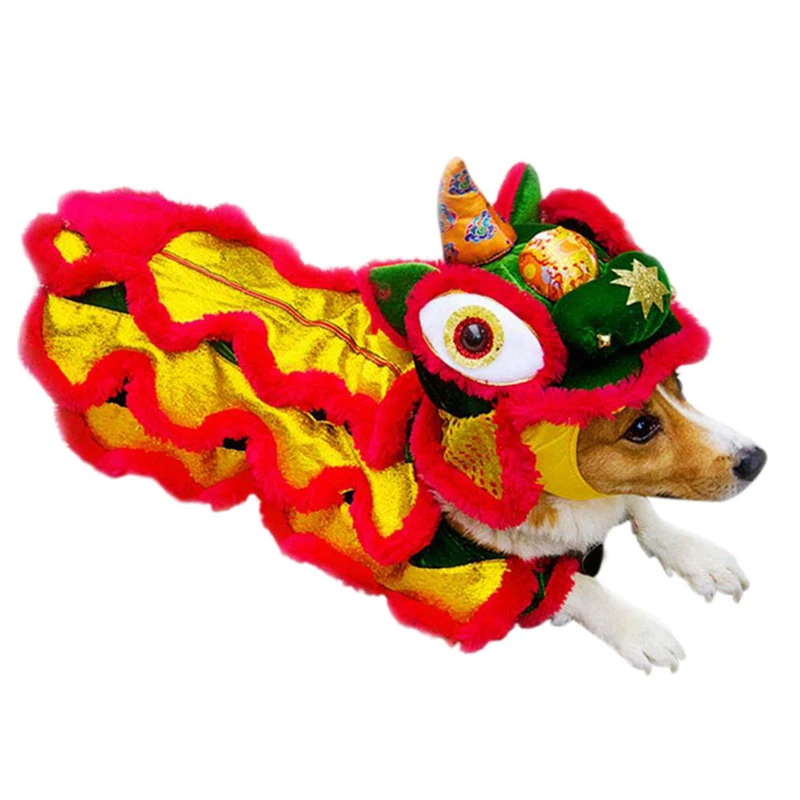 Funny New Year Dog Clothes Pet Chinese Costume Dragon Dance Lion Dog Cat Coat Lion Dance Red Festive Lucky Clothes For Teddy