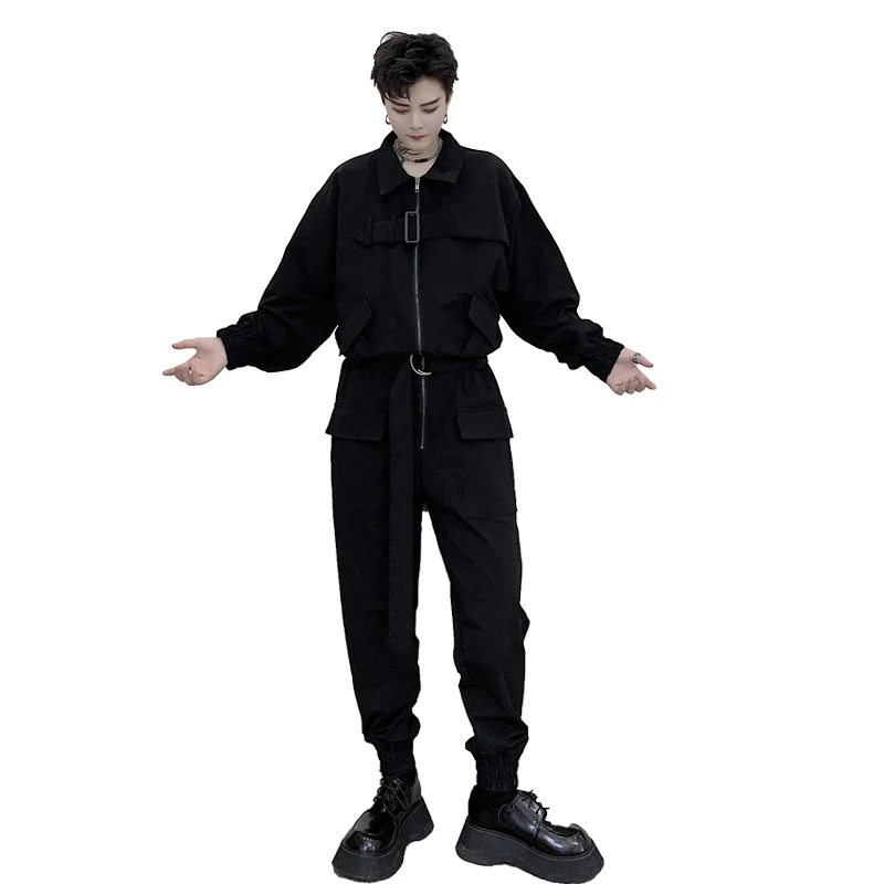 

Male Hip Hop A Piece Jumpsuit Loose Overalls Joggers Sweatpants Men Japan Harajuku Streetwear Casual Long Sleeve Cargo Pant