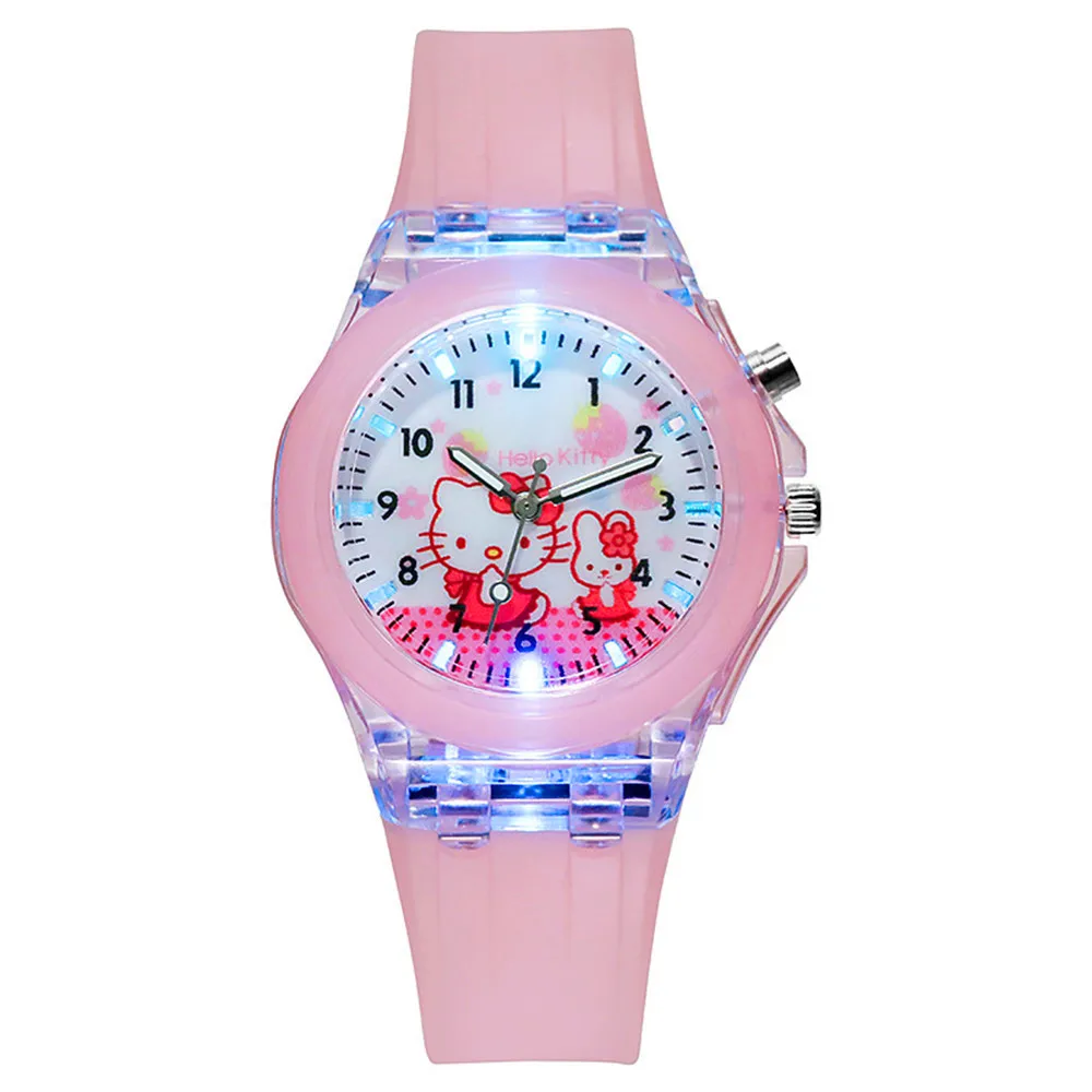

Student Children's Colorful Light LED Watch Kitten Design Fashion Men's Women's Quartz Watches Luminous Silicone Strap Gift Cloc