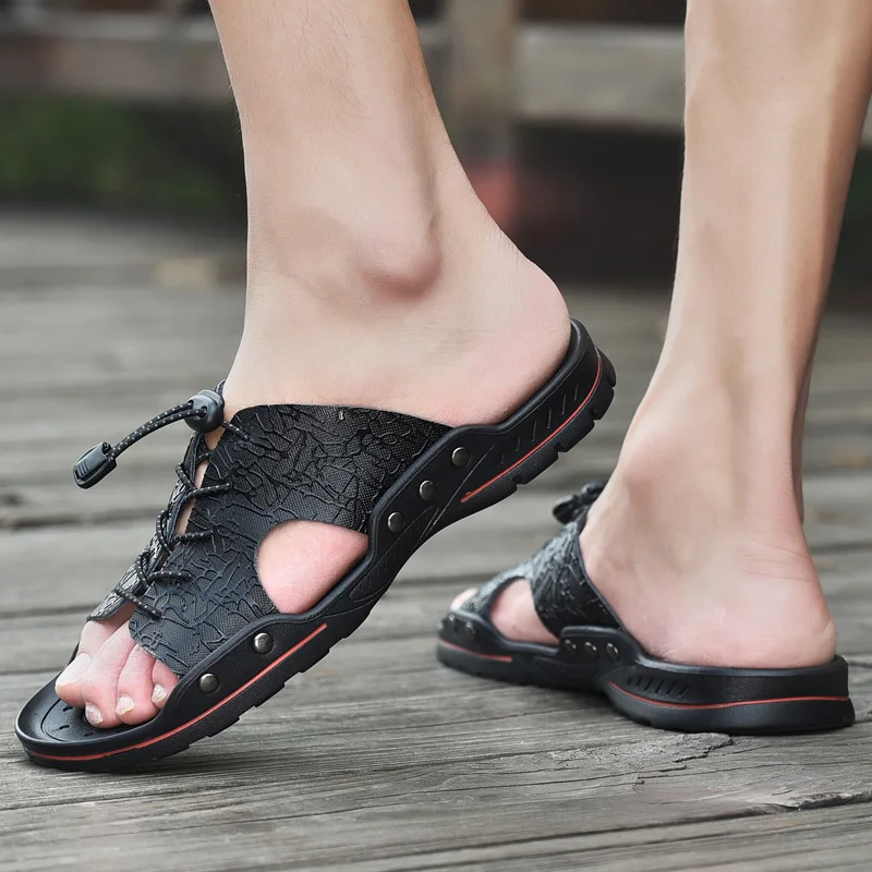 Сандалии мужские на плоской подошве повседневные пляжные модные шлепанцы