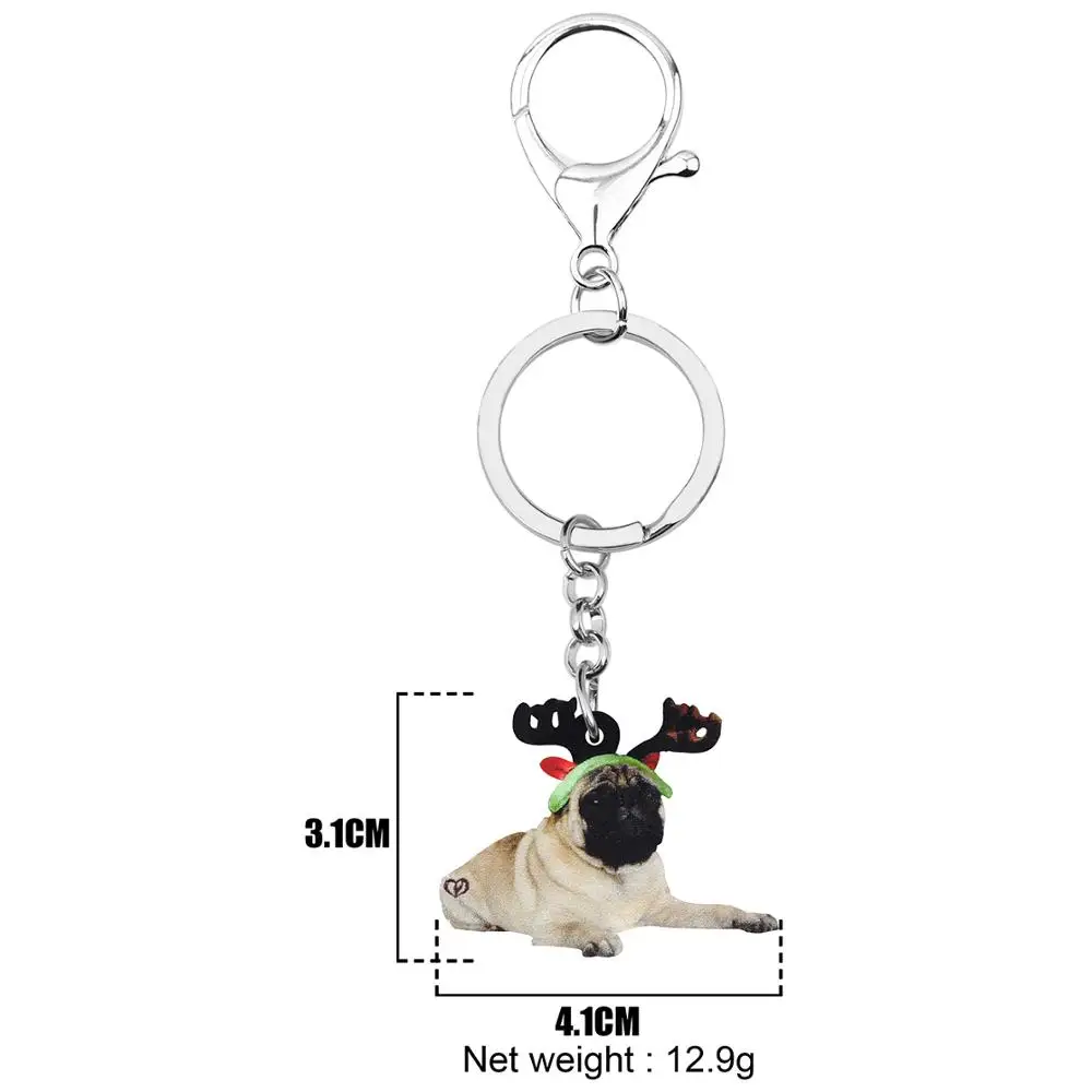 WEVENI акриловые Рождественские рога мопса брелки для ключей животное Ювелирное