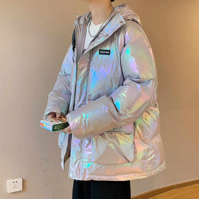 Hip Hop Oversized Mens Pu Leather Parkas Jacket Streetwear Harajuku Cotton Padded Warm Outwear