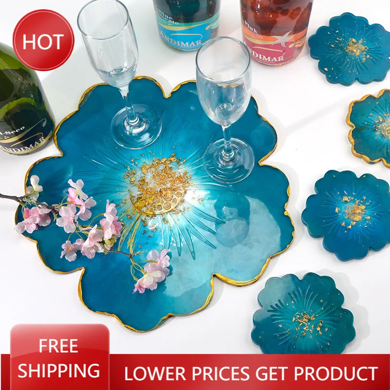 

6PCS Flower Coaster Resin Mold Tea Tray Fruit Plate Cup Mat Silicone Mold For Epoxy Resin DIY Resin Crafts Home Table Decoration